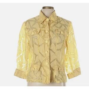 Clara Sun Woo Semi Sheer Burnout Jacket - Large Yellow Crinkle Lightweight Artsy